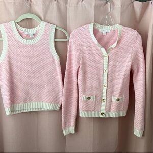 Cavan Pink and White Knit Cardigan and Tank Set
